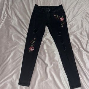 Black Ripped Jeans with flower decals